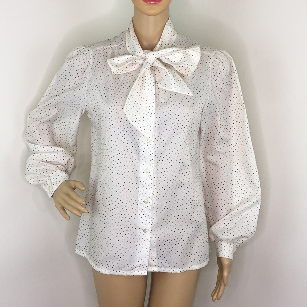 Judy Bond Purple Polka Dot Pussy Bow Blouse
